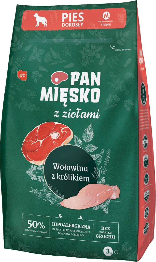 Pan Mięsko królik, wołowina adult średnie rasy 3 kg