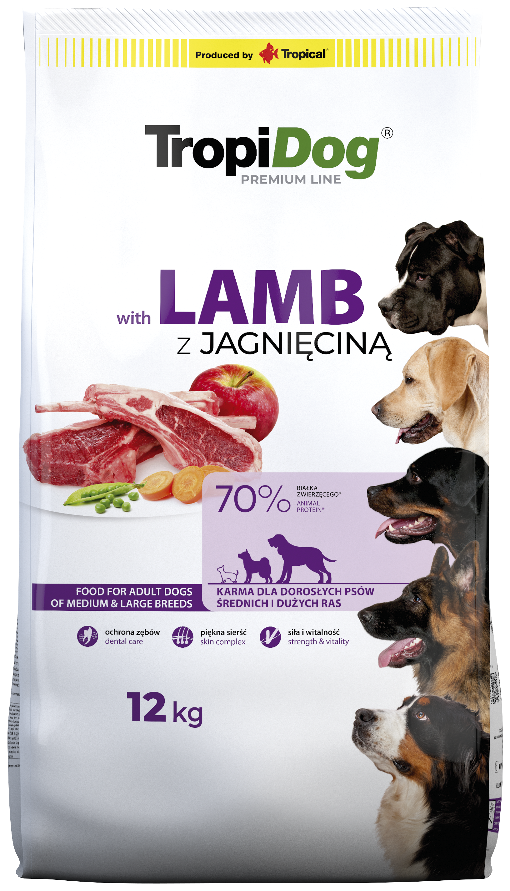 Tropidog Premium jagnięcina z ryżem adult średnie i duże rasy 12 kg