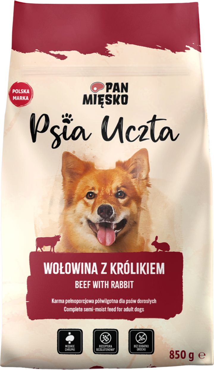 Pan Mięsko Psia Uczta królik, wołowina adult 850 g