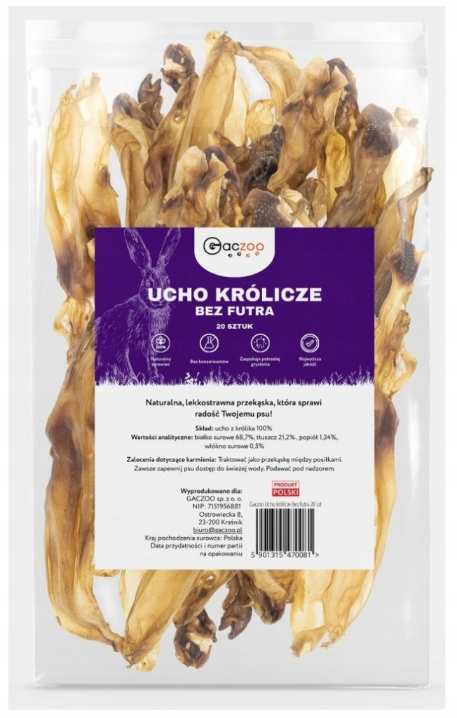 Gaczoo ucho królika bez futra 15 g × 20
