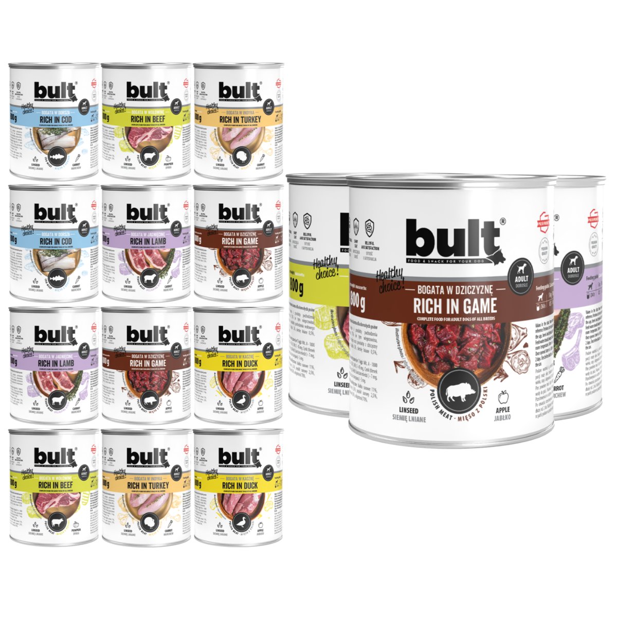 Bult dorsz, dziczyzna, indyk, jagnięcina, kaczka, wołowina adult 800 g × 12