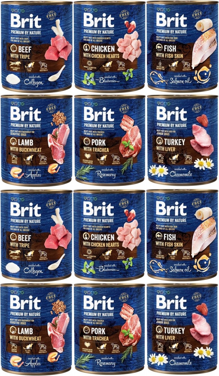 Brit By Nature indyk, jagnięcina, kurczak, ryba, wieprzowina, wołowina 800 g × 12
