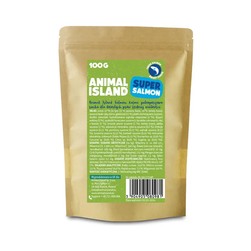 Animal Island łosoś z batatem i szparagiem adult średnie rasy 100 g