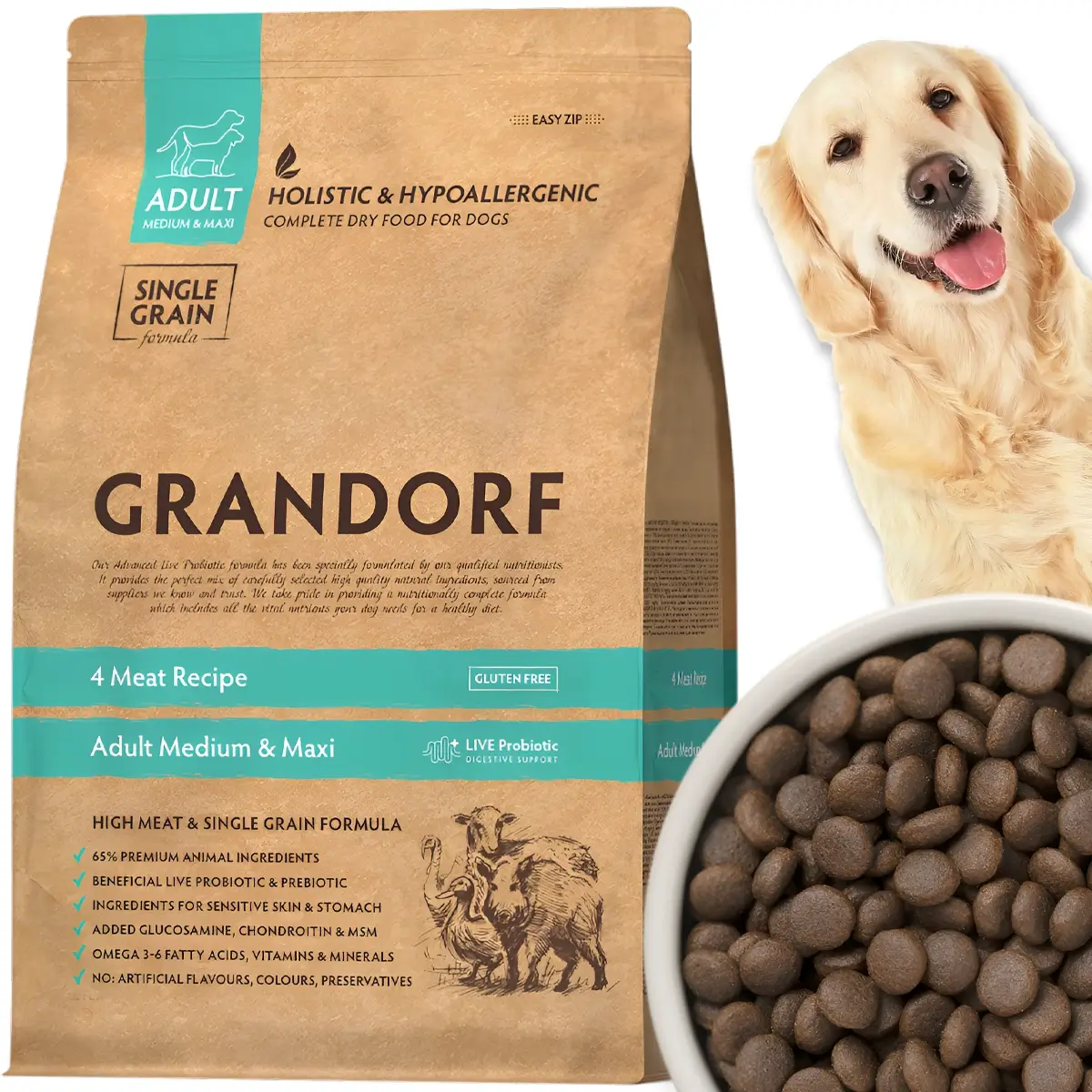 Grandorf 4 Meat dziczyzna, indyk, jagnięcina, kaczka adult średnie rasy, duże rasy 10 kg