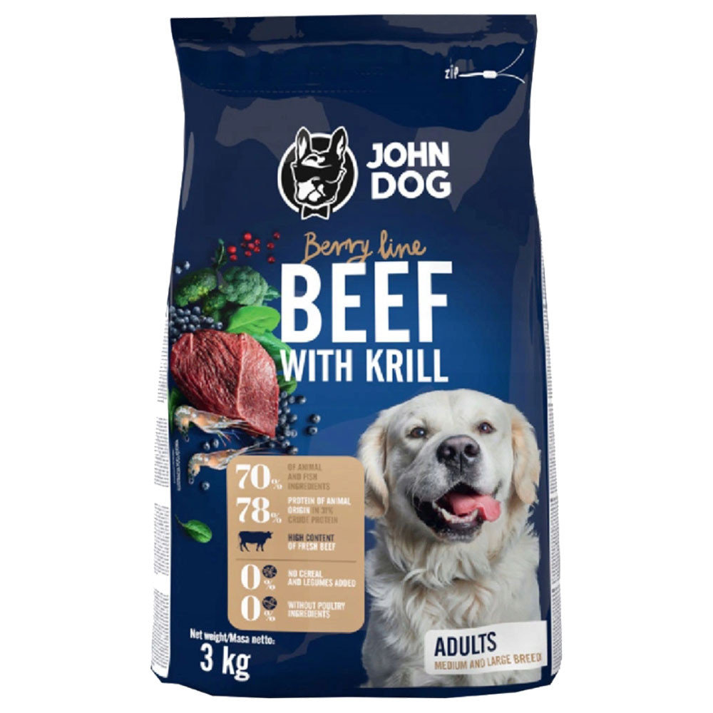 John Dog Berry wołowina, kryl adult średnie rasy, duże rasy 3 kg