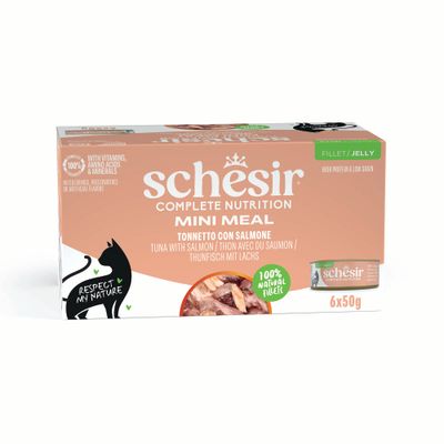 Schesir Complete Nutrition tuńczyk, łosoś w galaretce adult 50 g × 6