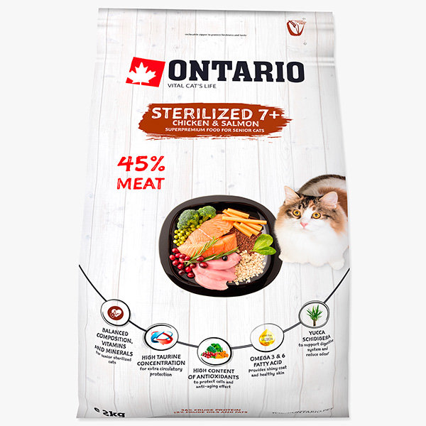 Ontario Cat Sterilised kurczak, łosoś senior 2 kg