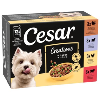 Cesar indyk, jagnięcina, kurczak, wołowina z grochem adult 100 g × 12