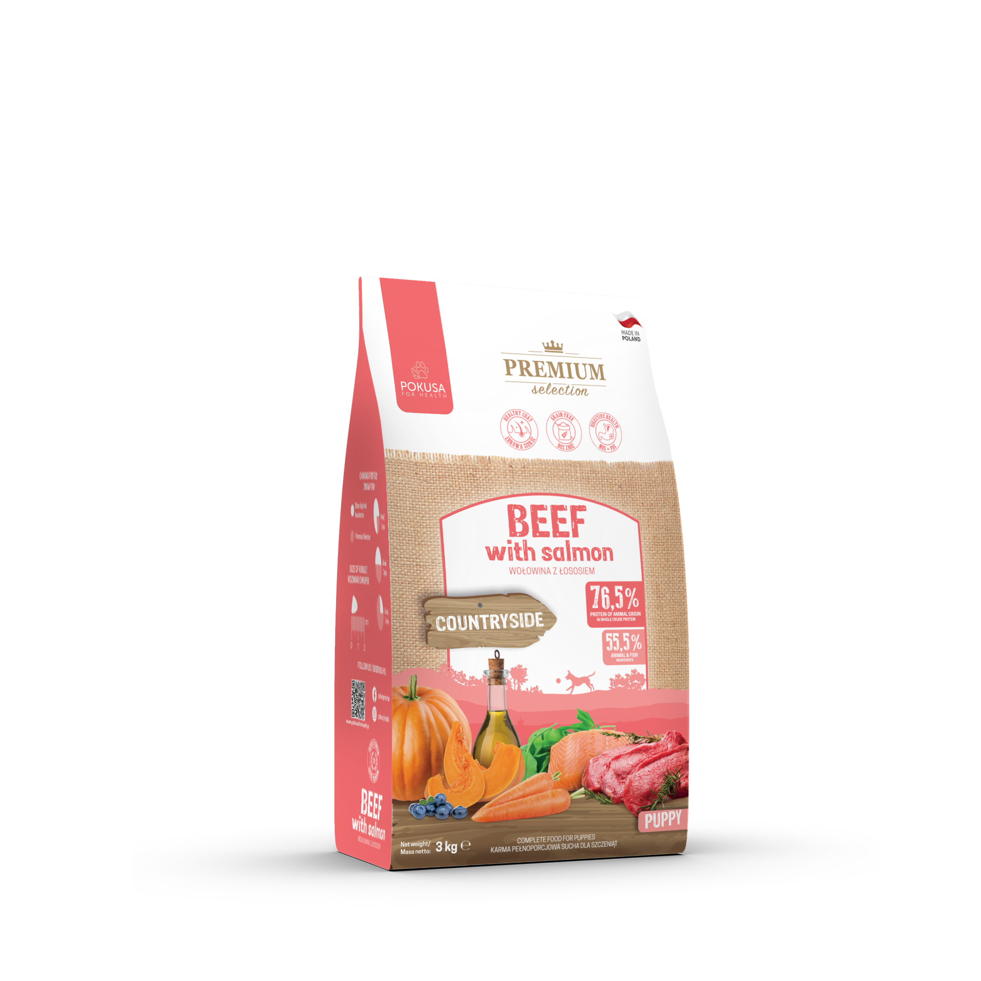 Pokusa Premium Selection wołowina, łosoś junior 3 kg