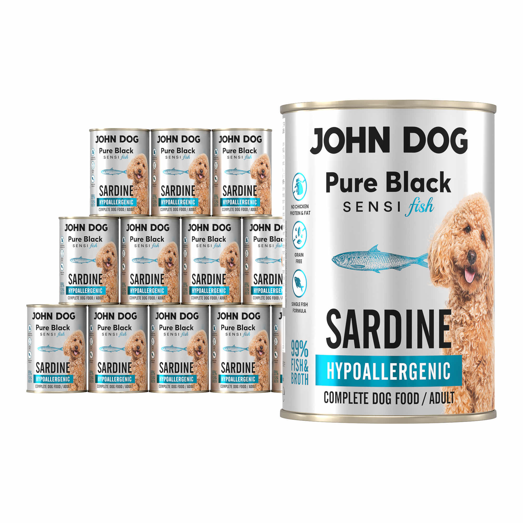 John Dog Pure Black sardynka adult 400 g × 12