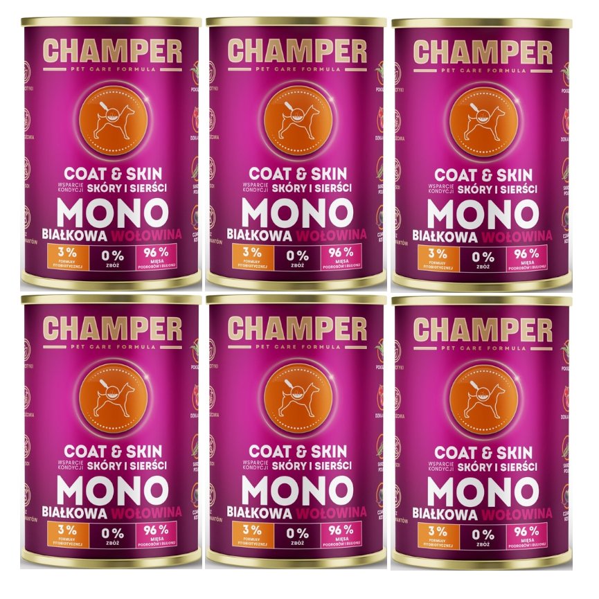 Champer Coat & Skin wołowina adult 400 g × 6