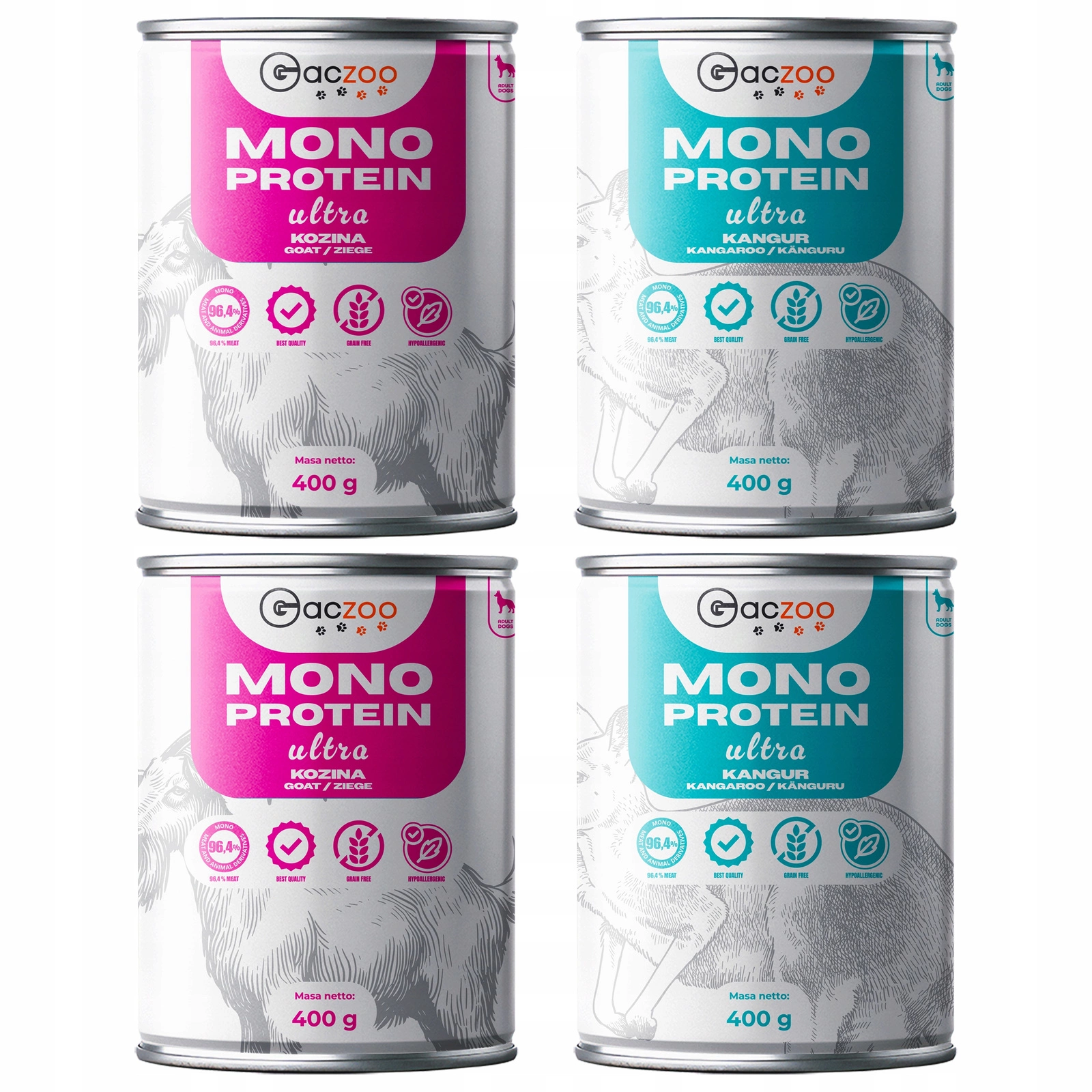 Gaczoo Mono Protein Ultra mix smaków adult 400 g × 4