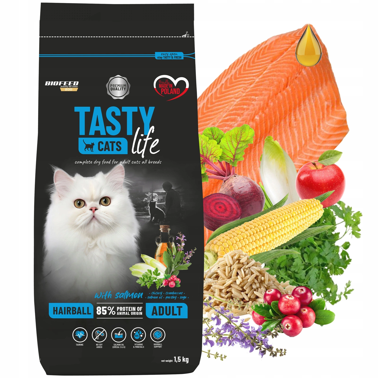 BioFeed Tasty Cats Life Hairball łosoś 1,5 kg
