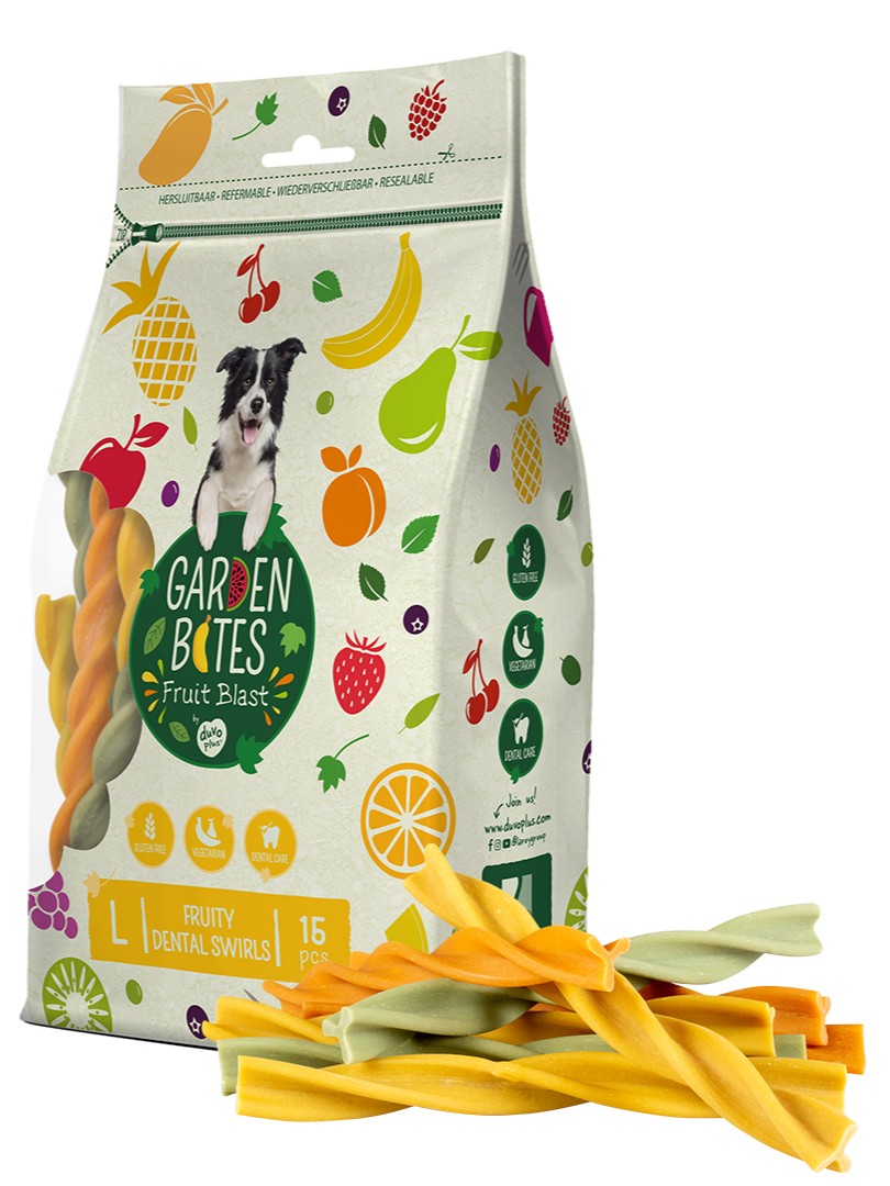 Garden Bites Fruity Dental Swirls duże rasy 18 g × 15