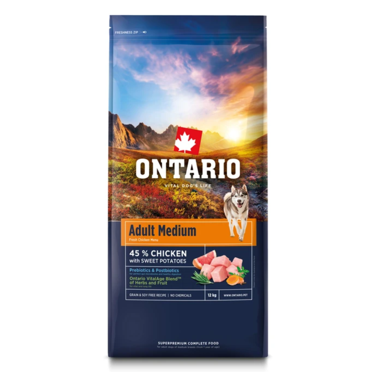 Ontario Adult kurczak z batatem średnie rasy 12 kg