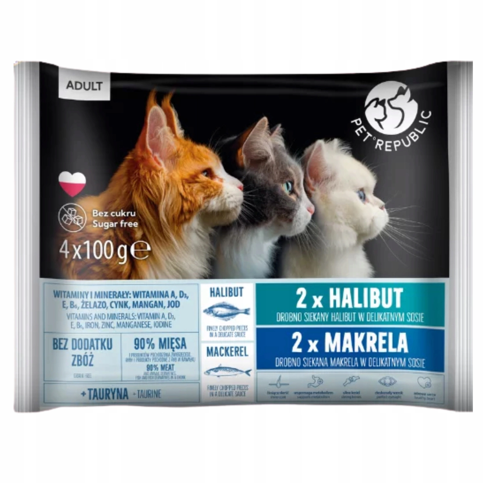 Pet Republic halibut, makrela kawałki adult 100 g × 4