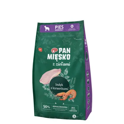 Pan Mięsko z Ziołami indyk, krewetka duże rasy 3 kg
