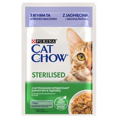 Purina Cat Chow Sterilised jagnięcina z zieloną fasolką w galaretce adult 85 g × 52