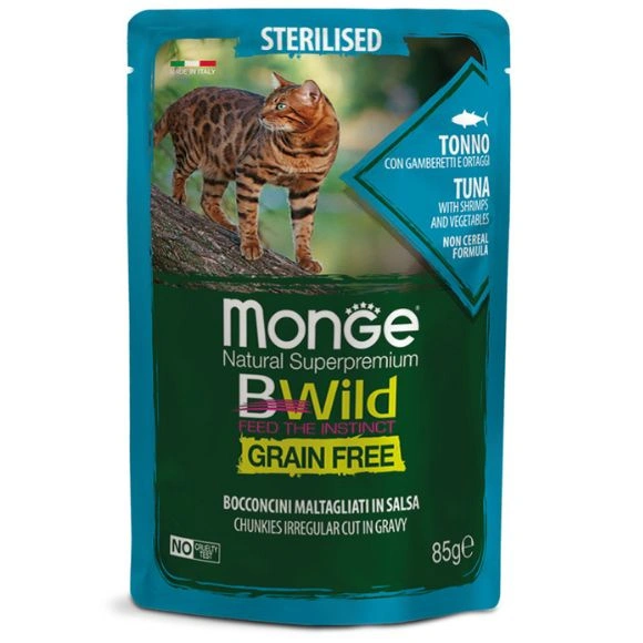 Monge Bwild Sterilised krewetki, tuńczyk w sosie adult 85 g