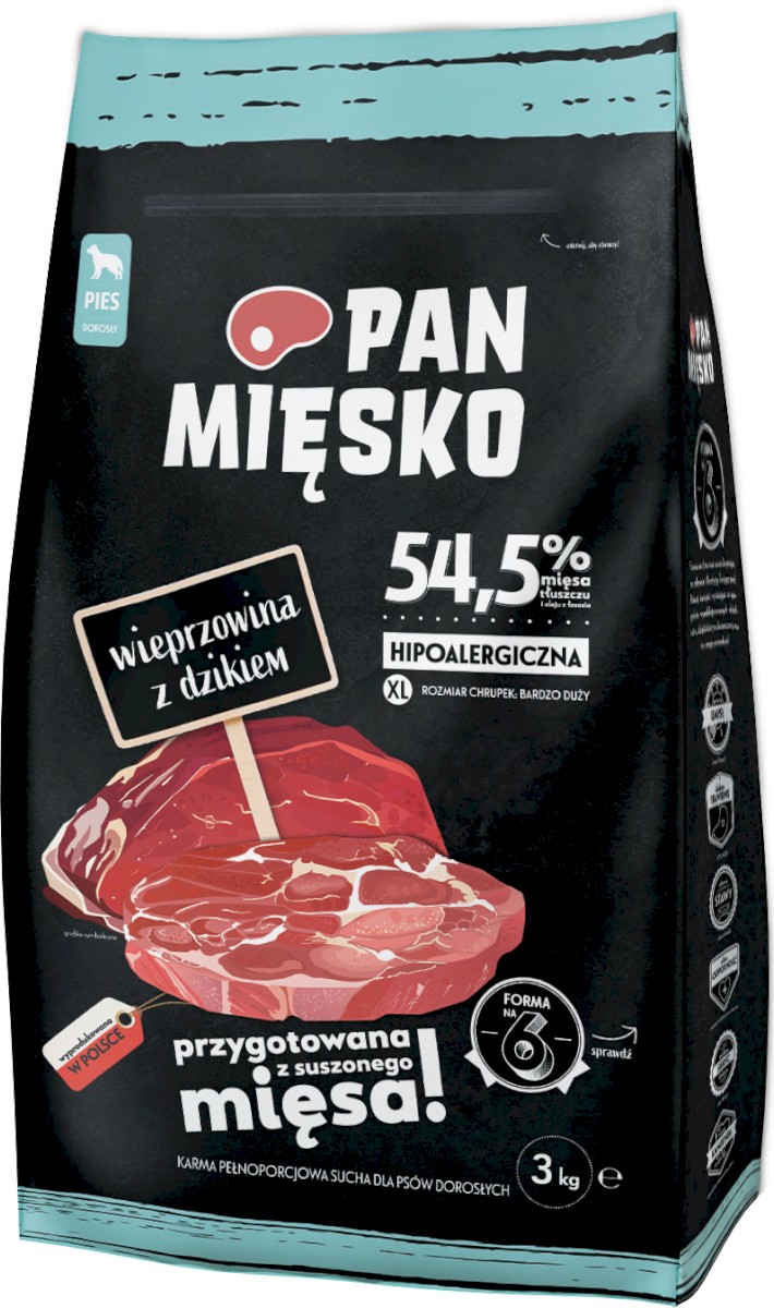 Pan Mięsko Chrupki dzik, wieprzowina adult duże rasy 3 kg