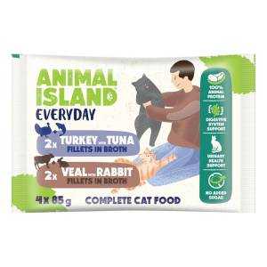 Animal Island Everyday Skin & Coat mix smaków w bulionie adult 85 g × 4