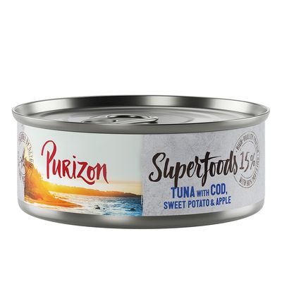 Purizon Superfoods dorsz z batatem i jabłkiem, tuńczyk z batatem i jabłkiem w bulionie 70 g × 6