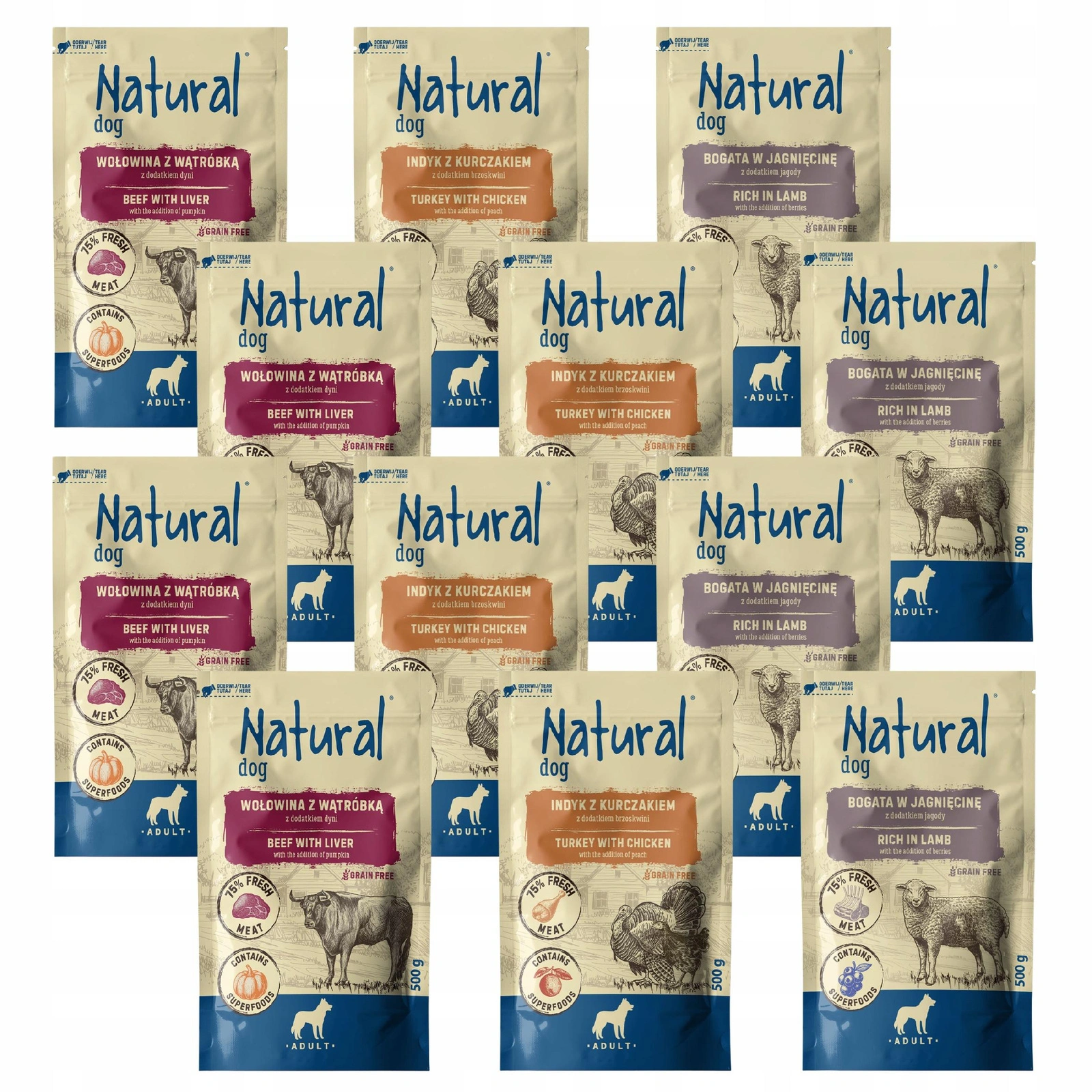 Pupil Natural mix smaków adult 500 g × 12