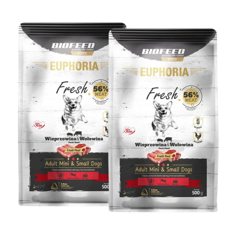 BioFeed Euphoria Fresh wieprzowina, wołowina adult małe rasy 500 g × 2