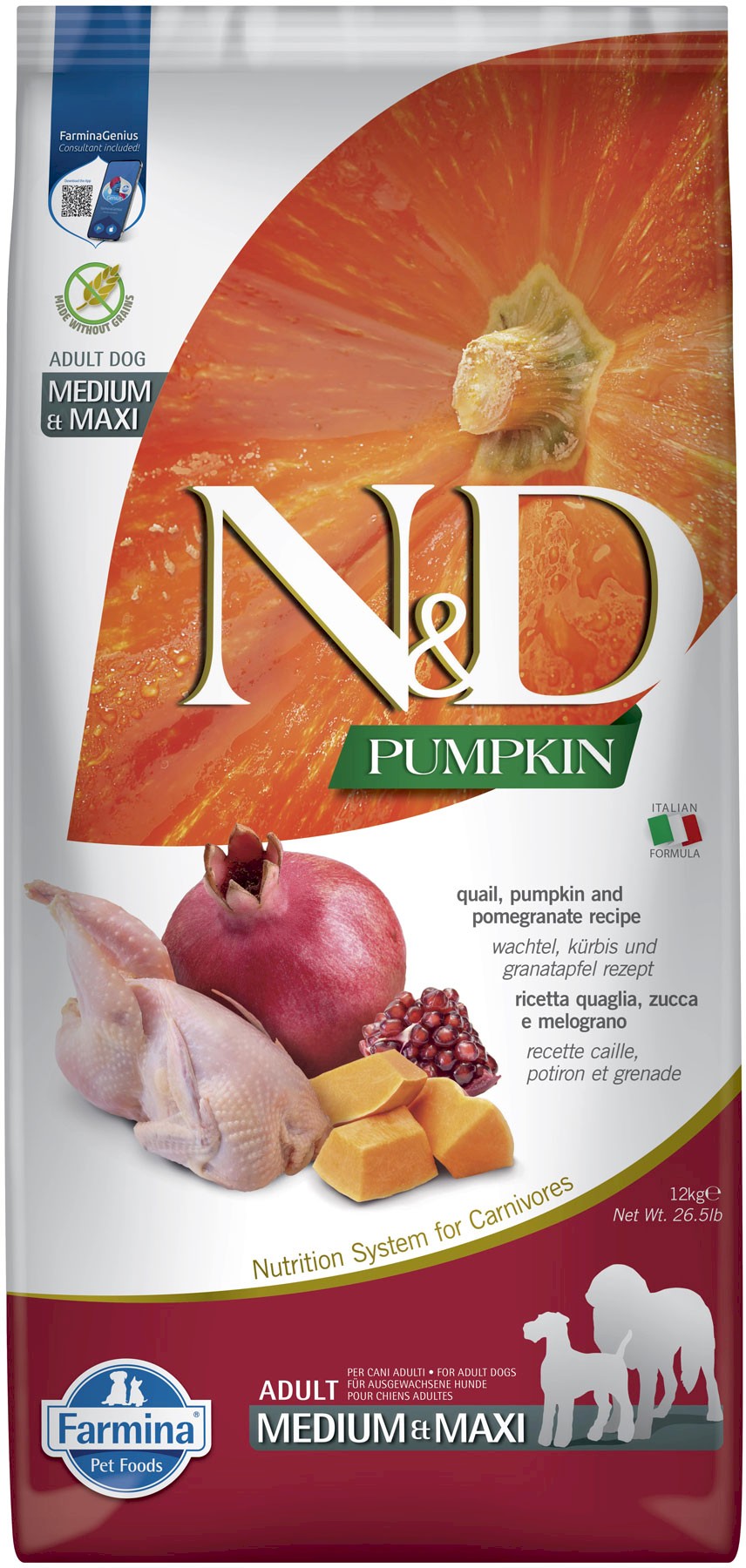 Farmina N&D Pumpkin przepiórka adult średnie rasy, duże rasy 12 kg