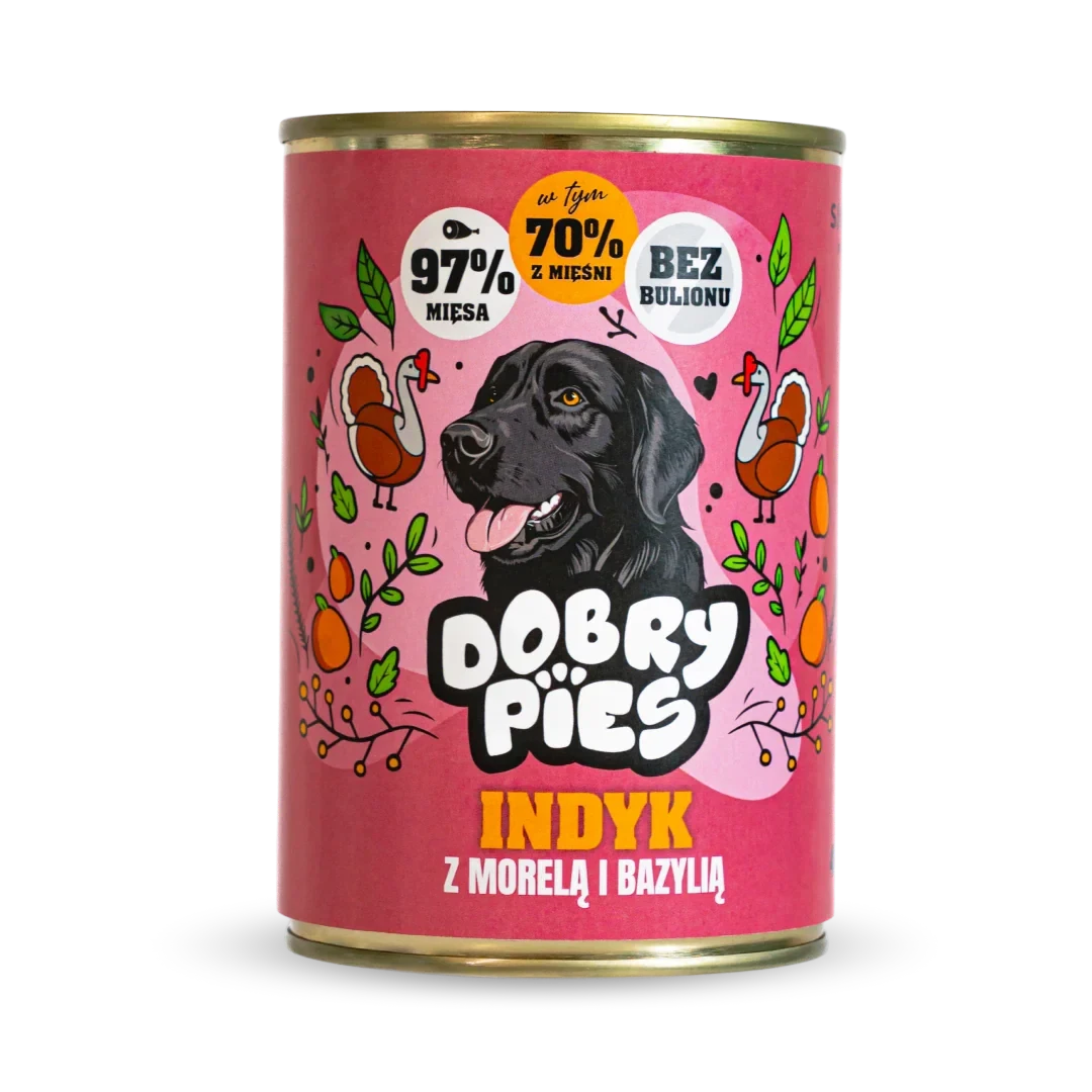 Dobry Pies indyk, wieprzowina z morelą i bazylią adult 400 g