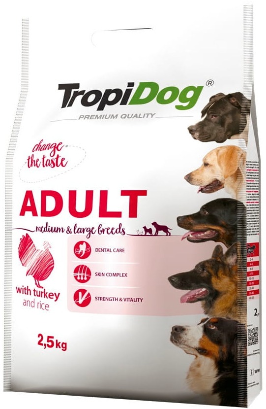 Tropidog Premium indyk z ryżem adult średnie, duże rasy 2,5 kg