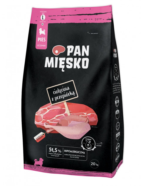 Pan Mięsko cielęcina, przepiórka junior duże rasy 20 kg