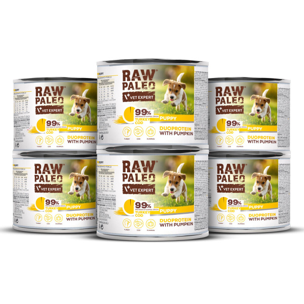 VetExpert Raw Paleo Duoprotein dorsz, indyk puppy 200 g × 6