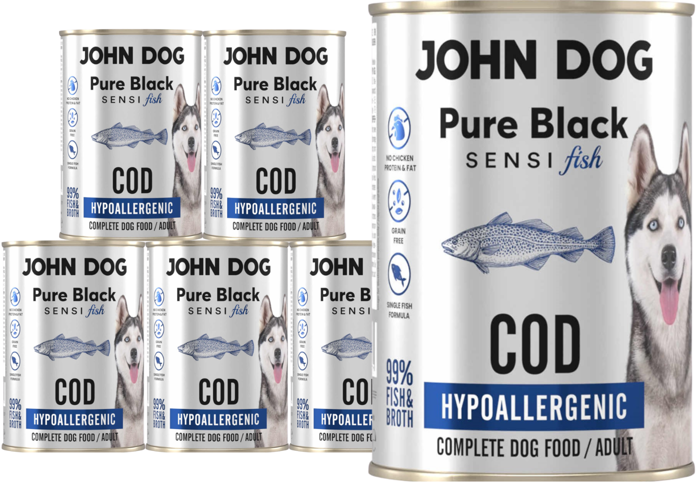 John Dog Pure Black Sensi dorsz 400 g × 6