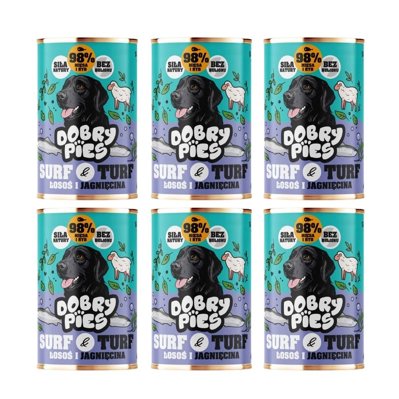 Dobry Pies Surf & Turf jagnięcina, łosoś adult 400 g × 6