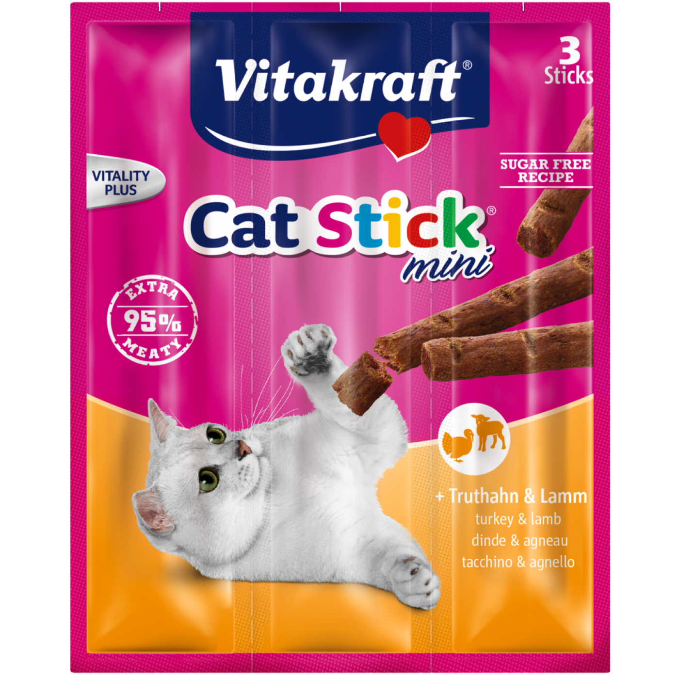 Vitakraft Cat Stick Mini indyk, jagnięcina 18 g × 3