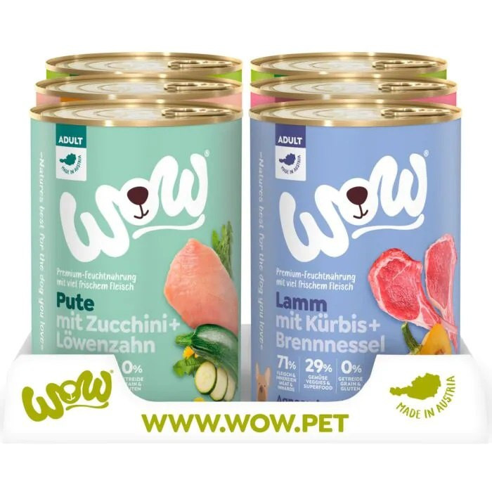 WOW dziczyzna, indyk, jagnięcina, wołowina, łosoś adult 400 g × 6