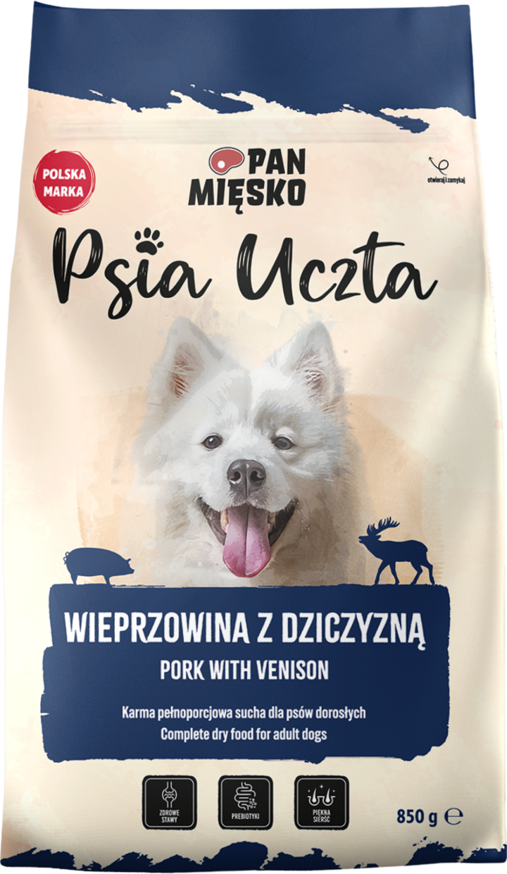 Pan Mięsko Psia Uczta dziczyzna, wieprzowina adult 850 g