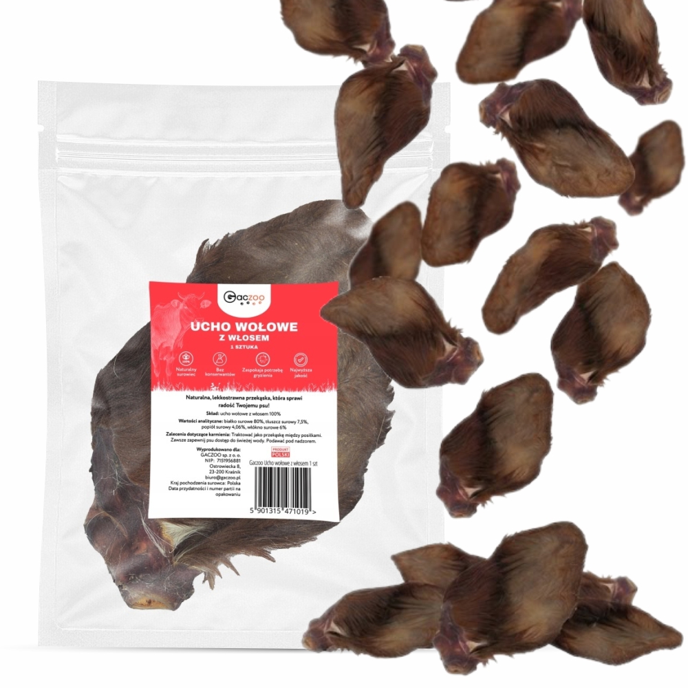 Gaczoo ucho wołowe z włosem 100 g