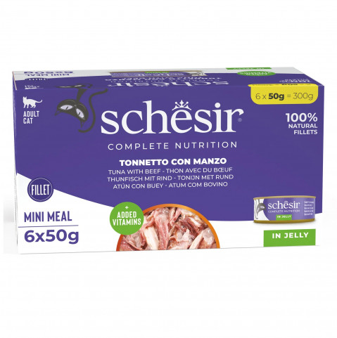 Schesir Complete Nutrition tuńczyk, wołowina kawałki adult 50 g × 6