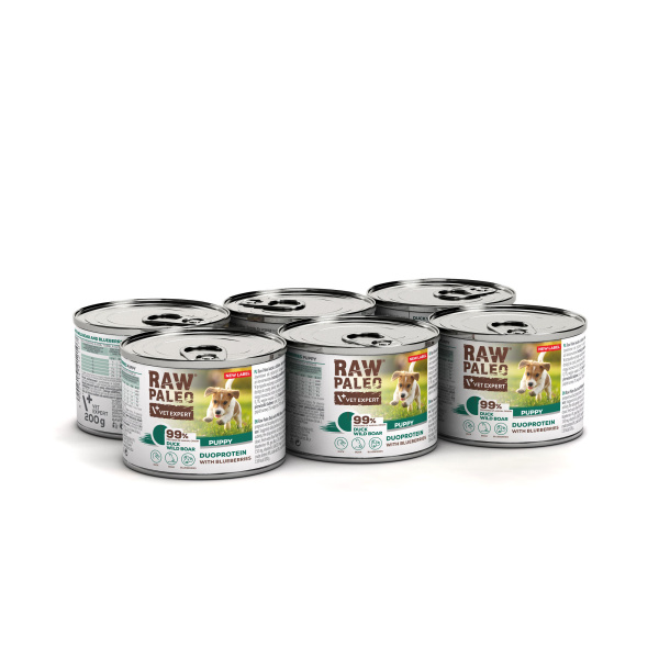 VetExpert Raw Paleo kaczka, dzik puppy 200 g × 6