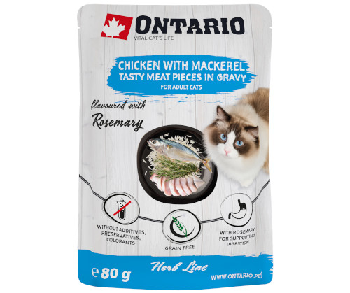 Ontario Herb Line kurczak, makrela z ryżem w sosie adult 80 g