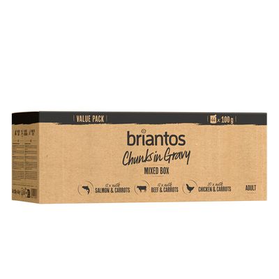 Briantos Chunks in Gravy kurczak z marchewką, wołowina z marchewką, łosoś z marchewką adult 100 g × 44