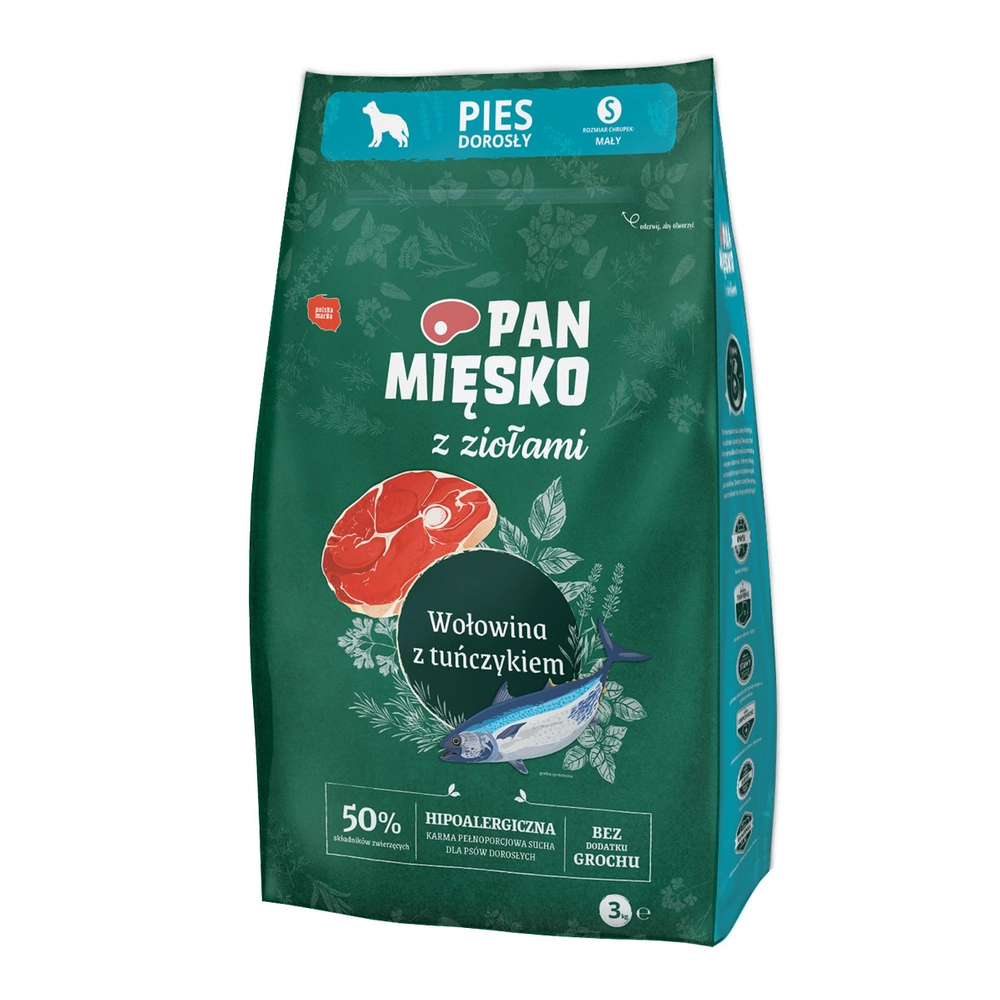 Pan Mięsko z Ziołami wołowina, tuńczyk adult małe rasy 3 kg