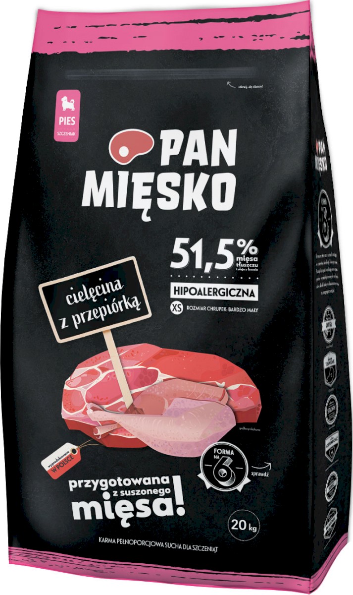 Pan Mięsko cielęcina, przepiórka junior małe rasy 20 kg