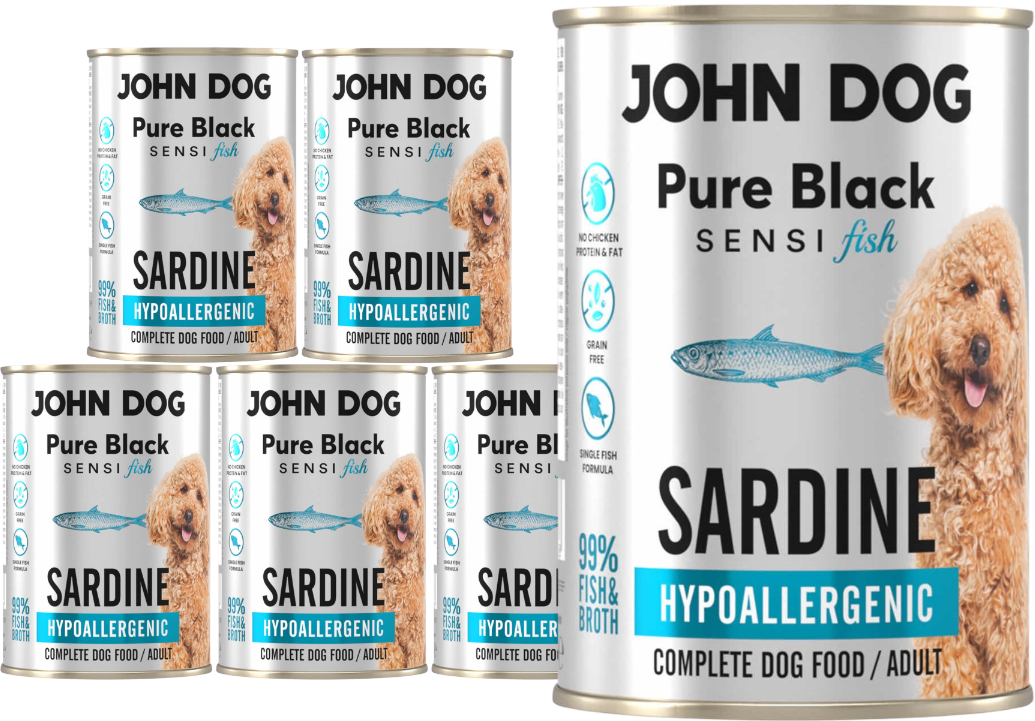 John Dog Pure Black Sensi sardynka 400 g × 6