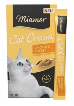 Miamor Cat Cream Hairball kurczak, ser krem 15 g × 6