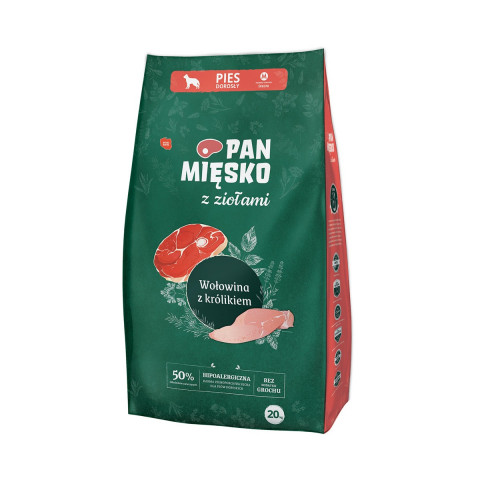 Pan Mięsko wołowina, królik adult średnie rasy 20 kg