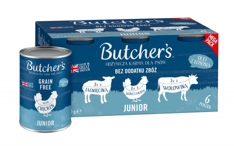 Butcher's Original jagnięcina, kurczak, wołowina junior 400 g × 6