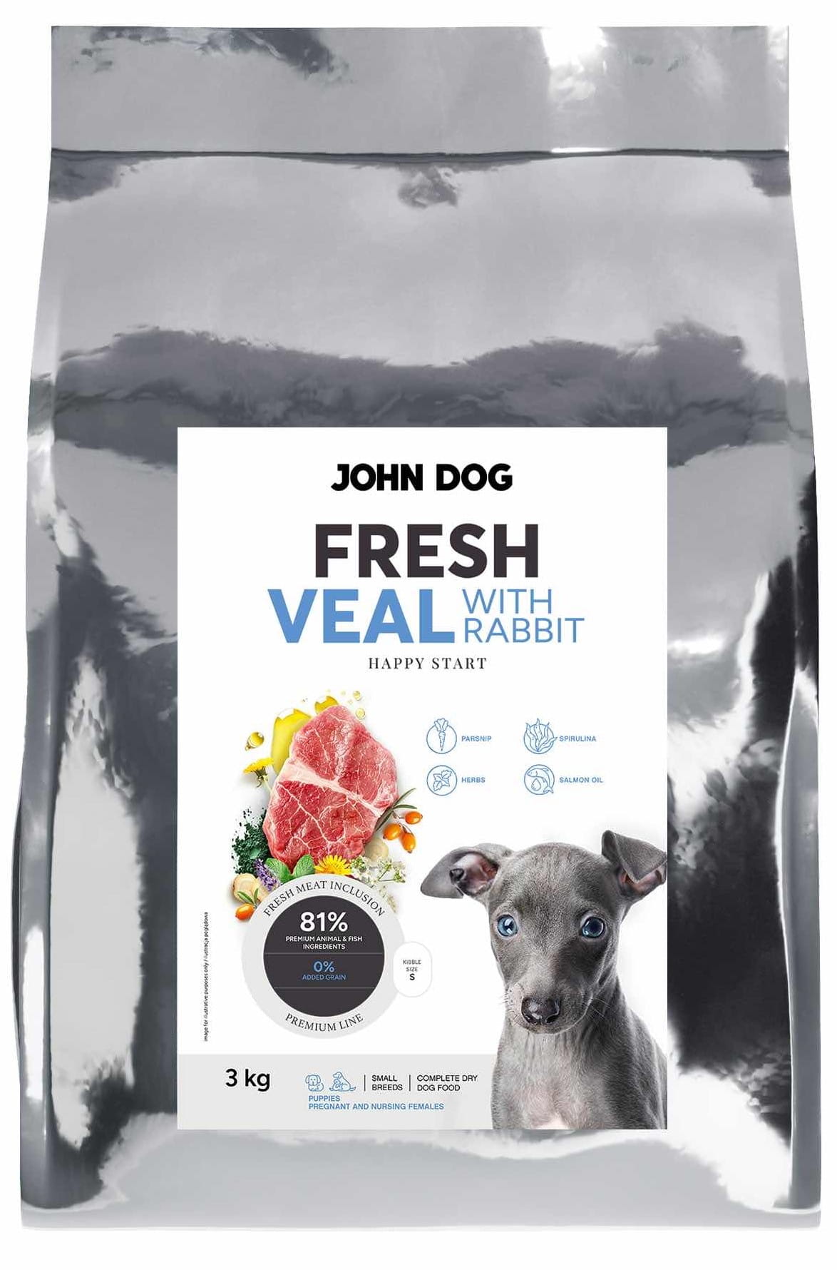 John Dog Fresh cielęcina, królik puppy małe rasy 3 kg